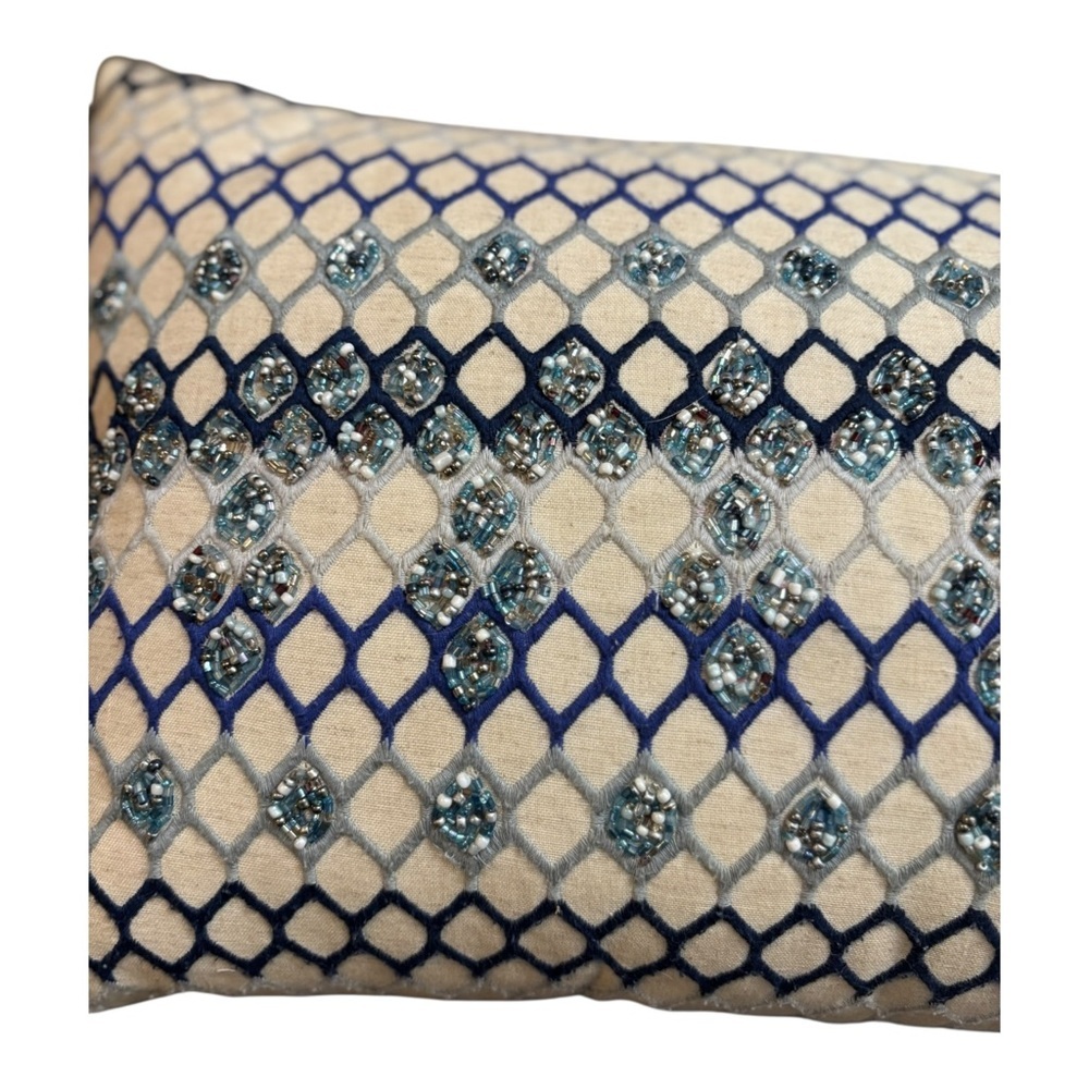 Artistic Accents Rectangular Accent Pillow Cream Blue Embroidery & Beads - Picture 2 of 9